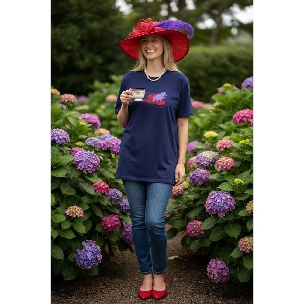 Morning Sun Wear T-Shirt Womens L Purple Graphic Glitter Red Hat Society